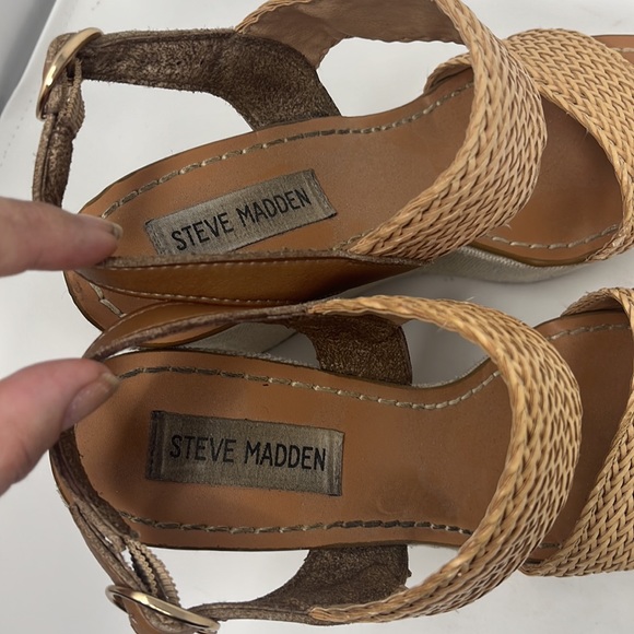 Steve Madden Wedge Sandal High Tan Size 8 Weave Strap - Picture 6 of 12